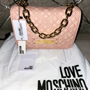 Love Moschino Large Quilted Flap Bag with Large Chain